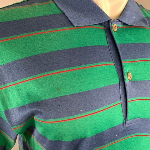DUNHILL Size M Green Navy Red Stripe Cotton Polo Polo