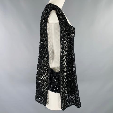 DRIES VAN NOTEN Size 8 Black Cotton Beaded Open Front Vest