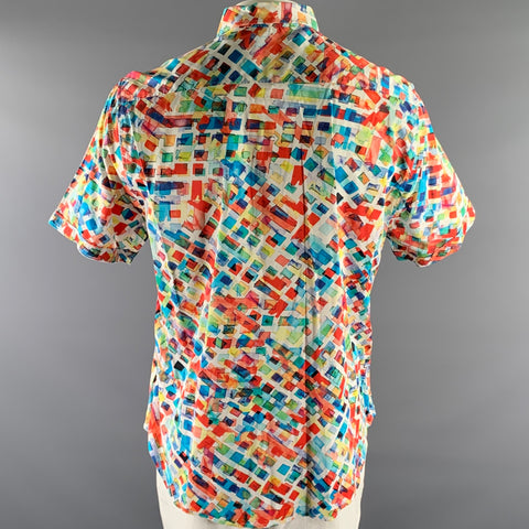ROBERT GRAHAM Size XXL White Watercolor Geometric Short Sleeve Shirt