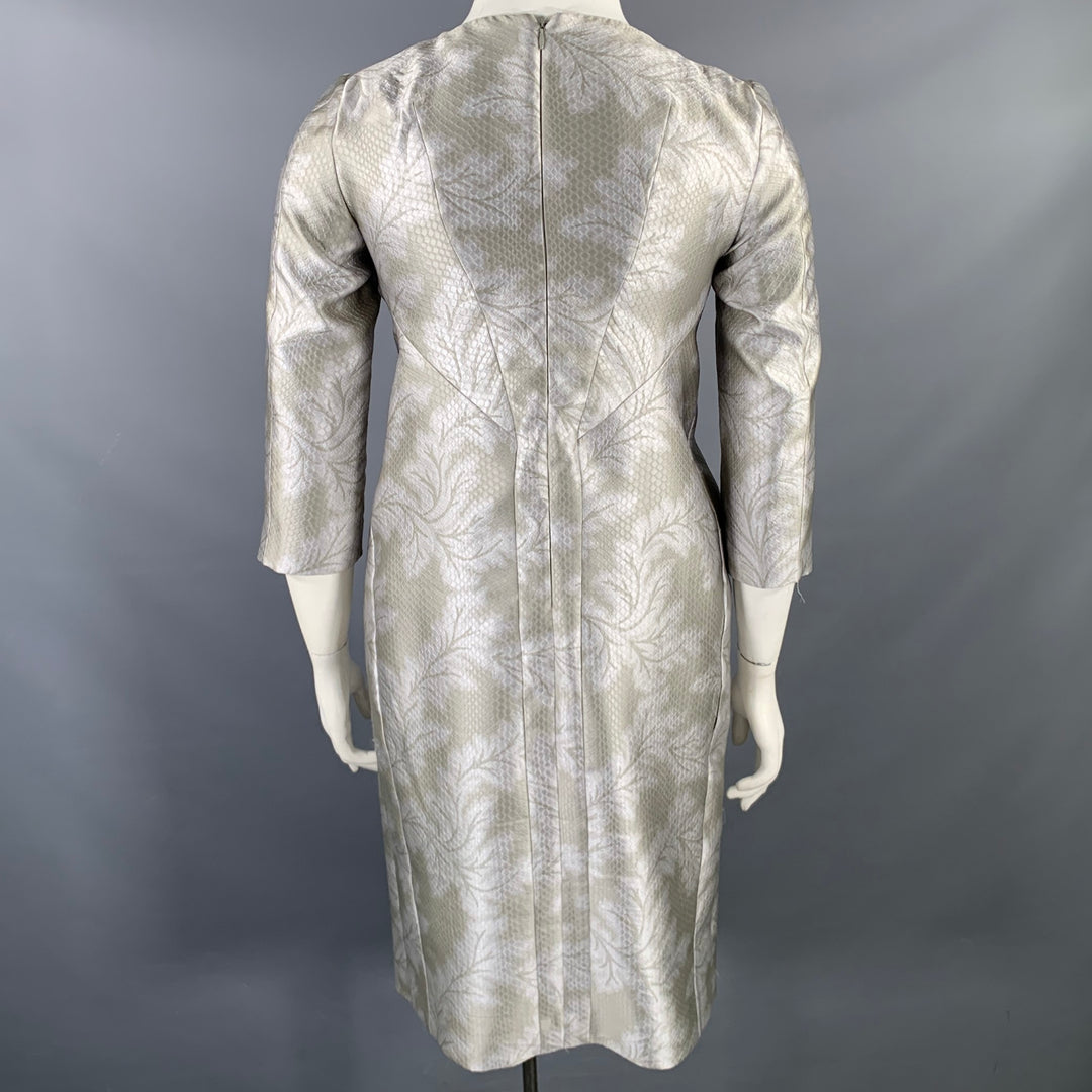 JIL SANDER Size 10 Grey Silver Polyester Silk Embossed A-Line Dress