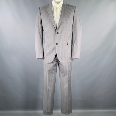 SAKS FIFTH AVENUE Size 44 Grey Blue Stripe Wool Silk Notch Lapel Suit