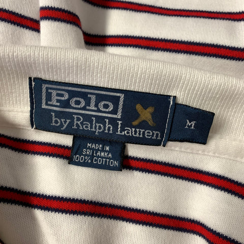 RALPH LAUREN Size M White Red Stripe Cotton Polo Short Sleeve Shirt