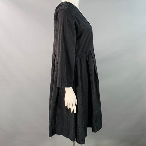 HENRIK VIBSKOV Size M/L Black Cotton Seersucker Long Sleeve Pleated Dress