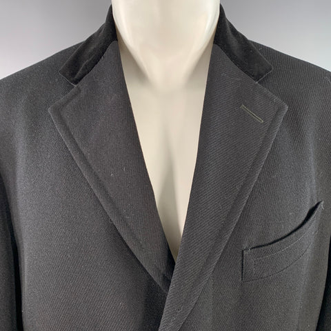RALPH LAUREN Size 38 Black Wool Velvet Trim Notch Lapel Hidden Buttons Coat