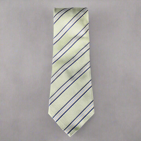 VILLA BOLGHERI Green Blue Diagonal Stripe Silk Cotton Tie