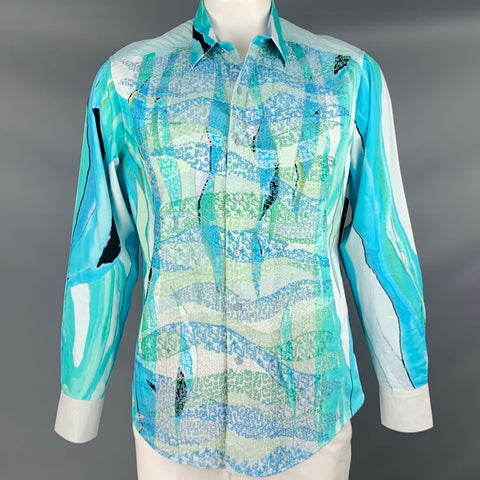 ROBERT GRAHAM Size L Blue White Green Print Cotton Long Sleeve Shirt