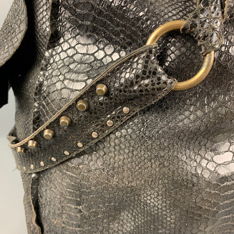 LE CUIR PERDU Black Gold Textured Leather Oversized Tote Handbag