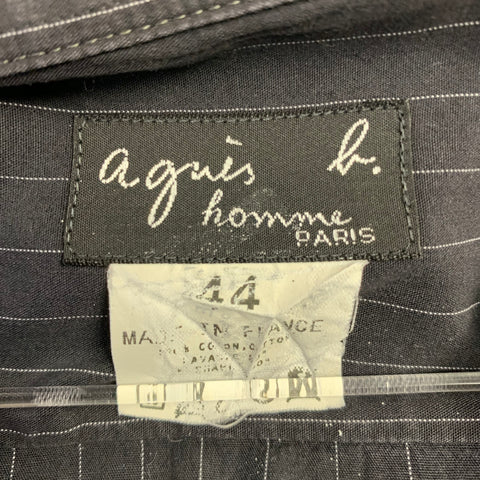 AGNÈS B. Size M Black White Pinstripe Cotton Spread Collar Long Sleeve Shirt