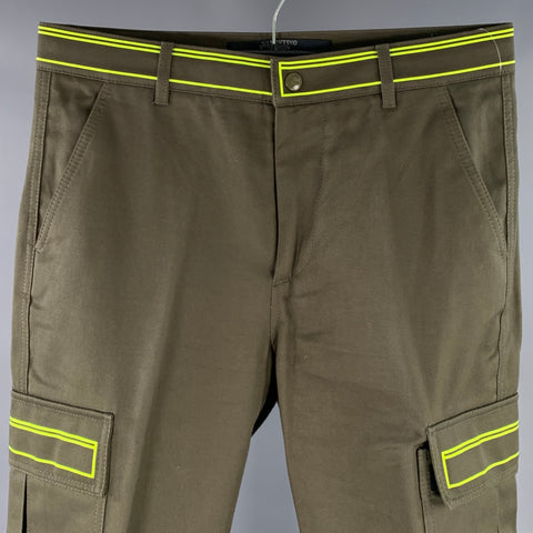 VALENTINO Size 30 Olive Neon Cotton Cargo Pockets Casual Pants