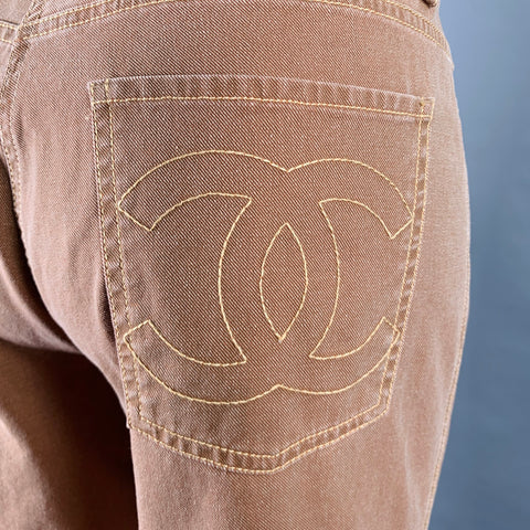 CHANEL Size 32 Brown Cotton Contrast Stitch 5 Pocket Jeans