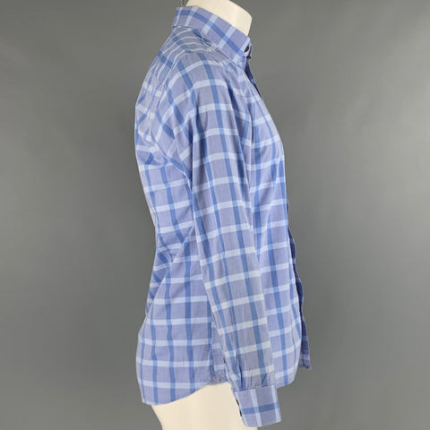 TED BAKER Size S Blue Light Blue Plaid Cotton One Pocket Long Sleeve Shirt