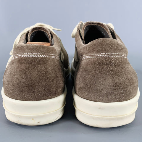 RICK OWENS Size 10 Grey Cream Leather Lace-Up Sneakers