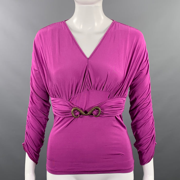 JUST CAVALLI Taille 4 Top décontracté rose en mélange de viscose froncé à manches 3/4