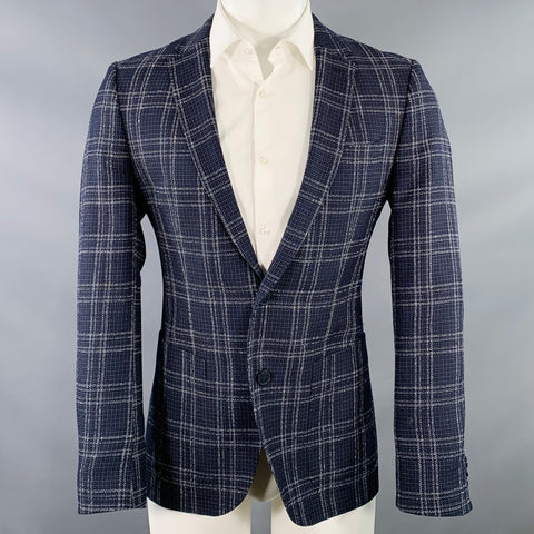 Veste Sport HUGO BOSS Taille 40 Carreaux Marine Blanc Mélange Laine Vierge