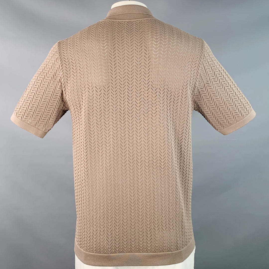 RAITH Size XL Tan Chevron Viscose Blend Knit Camp Short Sleeve Shirt