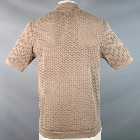 RAITH Size XL Tan Chevron Viscose Blend Knit Camp Short Sleeve Shirt