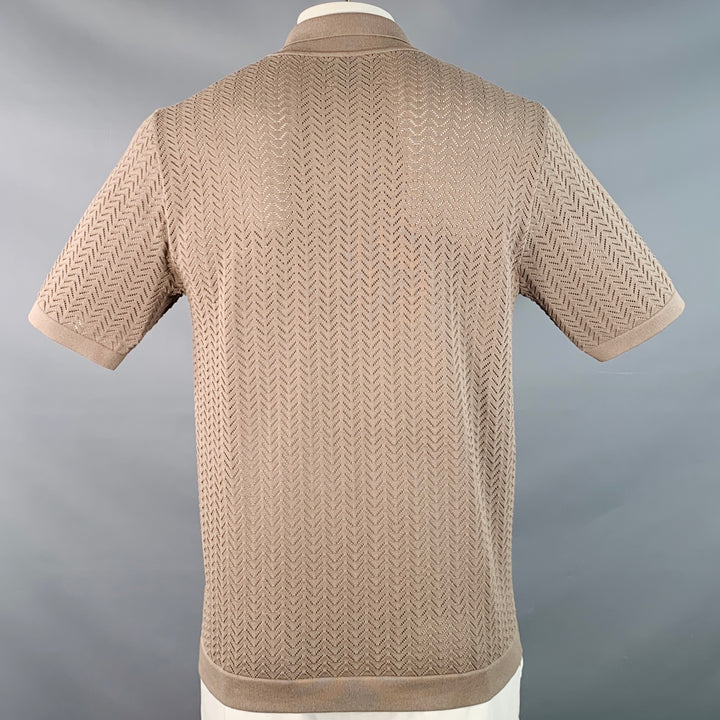 RAITH Size XL Tan Chevron Viscose Blend Knit Camp Short Sleeve Shirt