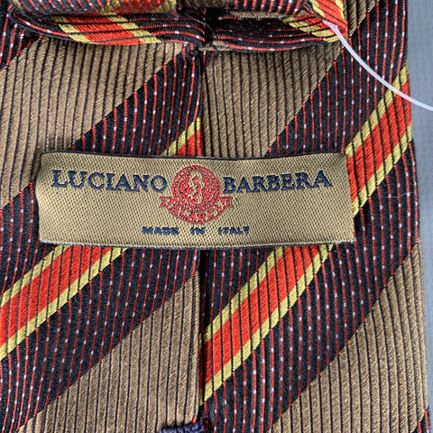 LUCIANO BARBERA Brown Red Diagonal Stripe Silk Tie