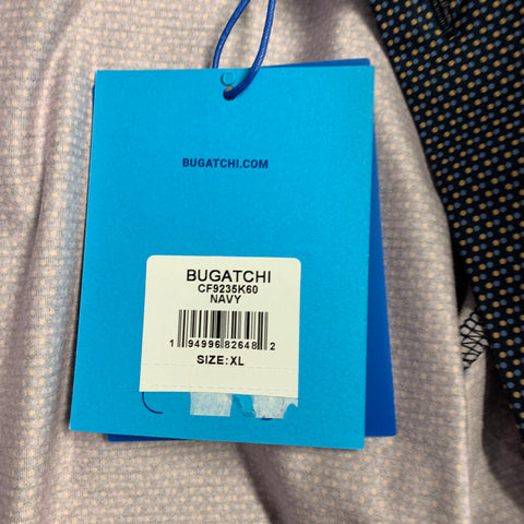 BUGATCHI Size XL Black Blue Yellow Dots Cotton Blend Long Sleeve Shirt