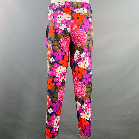 MR TURK Size 40 Pink Multi Color Floral Cotton Blend Notch Lapel Suit