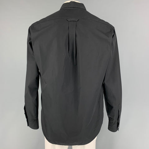 BARENA Taille XL Chemise noire en coton à manches longues et boutons cachés