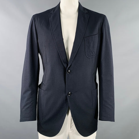 ERMENEGILDO ZEGNA Size 48 Navy Black Seersucker Silk Jacket