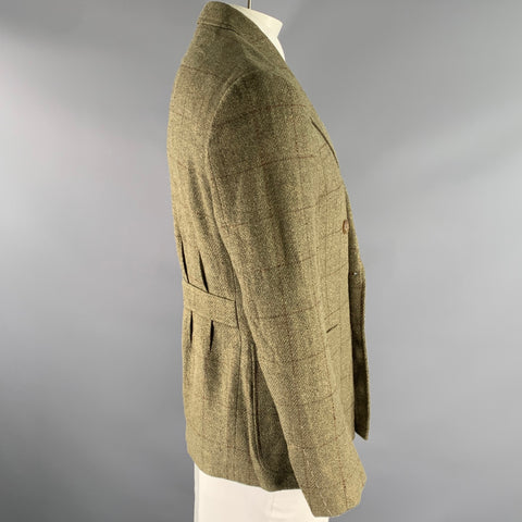 RALPH LAUREN Size 42 Green Brown Window Pane Wool Linen Silk Sport Coat