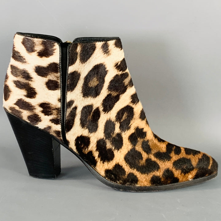 GIUSEPPE ZANOTTI Size 9 Black Brown Animal Print Side Zipper Ankle Boots