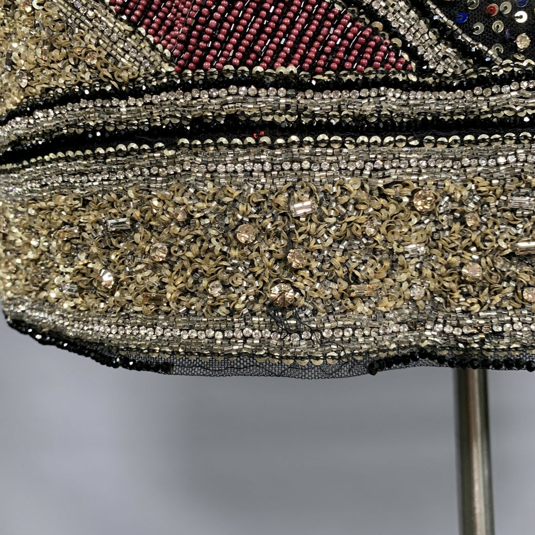 NAEEM KHAN Size 8 Silver Red & Blue Nylon Sequined Midi Cocktail Dress