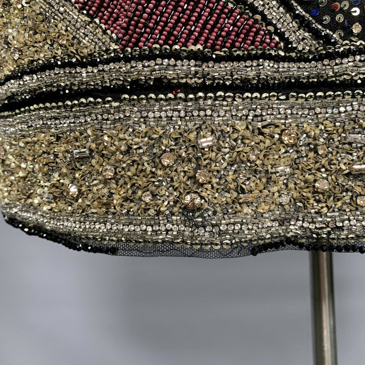 NAEEM KHAN Size 8 Silver Red & Blue Nylon Sequined Midi Cocktail Dress