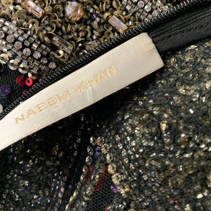 NAEEM KHAN Size 8 Silver Red & Blue Nylon Sequined Midi Cocktail Dress