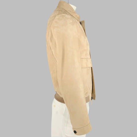 BURBERRY PRORSUM Size 42 Tan Lambskin Suede Zip Up Jacket