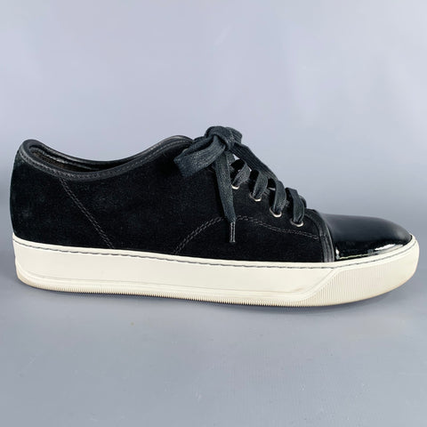 LANVIN Size 5 Black White Suede Patent Leather Sneakers