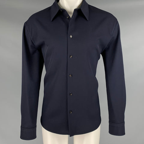 BOTTEGA VENETA Size M Navy Polyamide Button Up Long Sleeve Shirt