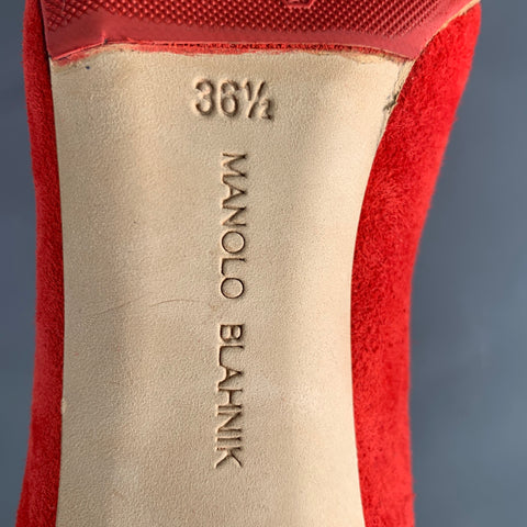 MANOLO BLAHNIK Size 6.5 Red Suede Pointed Toe Pumps