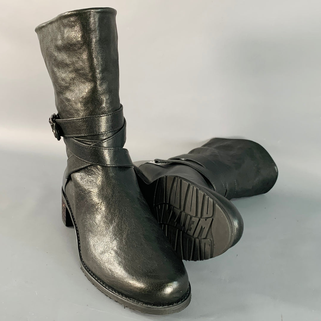 STUART WEITZMAN Size 7.5 Black Leather Wrap Around Pull On Boots
