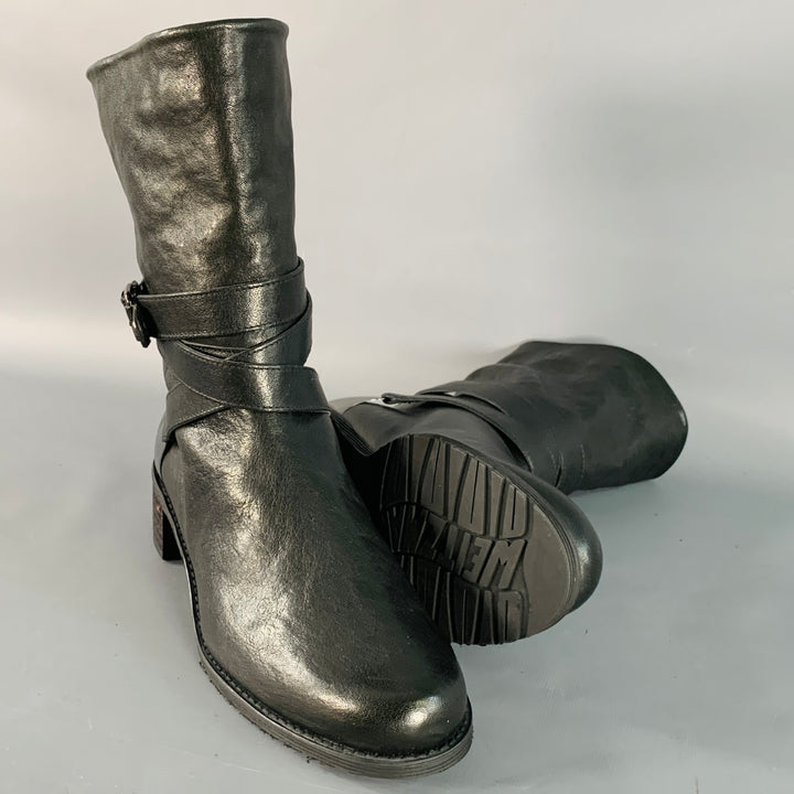 STUART WEITZMAN Size 7.5 Black Leather Wrap Around Pull On Boots