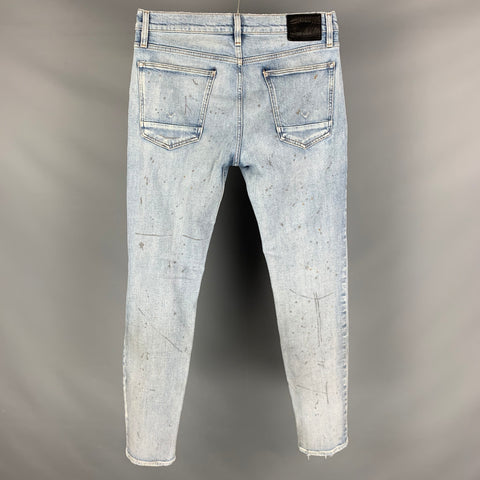 HUDSON Size 32 Blue Paint Splatter Cotton  Elastane Distressed Jeans