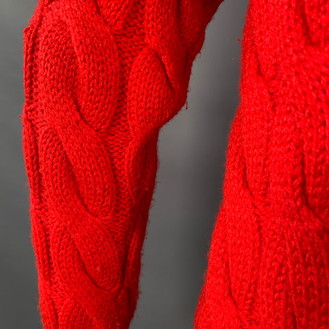 BENETTON Size M Red Cable Knit Wool Acrylic Crew Neck Sweater