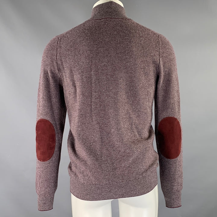 LUCIANO BARBERA Size S Burgundy Grey Heather Cashmere 1/4 Zip Pullover