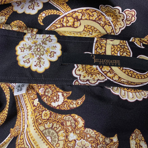 BILLIONAIRE COUTURE Size M Black Yellow Paisley Silk Button Up Long Sleeve Shirt