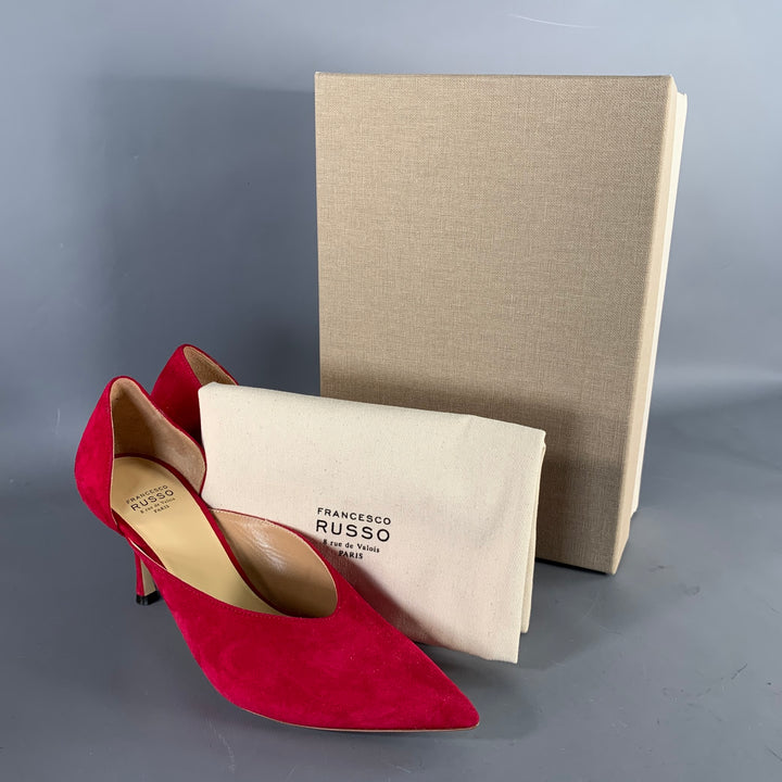FRANCESCO RUSSO Size 7 Red Suede Pointed Toe D'Orsay Pumps