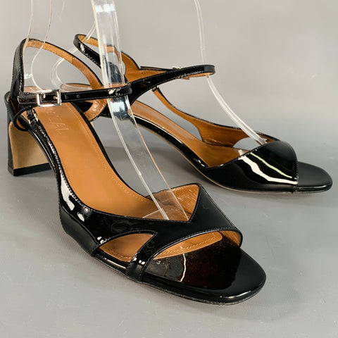 GHAZAL Size 9 Black Patent Leather Strappy Sandals