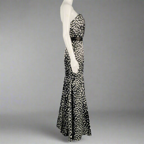 TERANI Size 6 Black White Viscose Blend Polka Dot Strapless Mermaid Gown