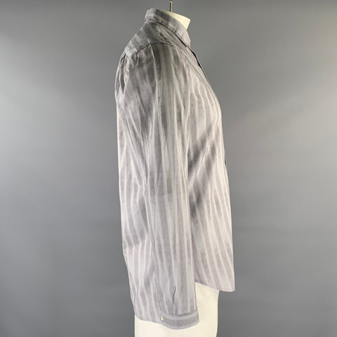 ANN DEMEULEMEESTER Size L Grey White Chalkstripe Cotton Long Sleeve Shirt