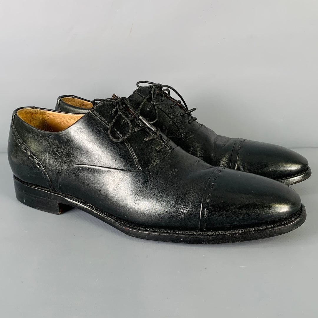 KITON Size 8.5 Black Leather Oxford Lace Up Shoes