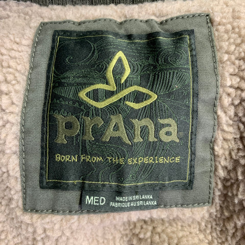 PRANA Size M Green Olive Hooded Faux Shearling Zip Snaps Coat