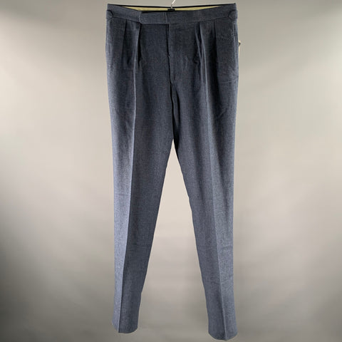 RALPH LAUREN Size 34 Blue Heather Wool Linen Silk Pleated Dress Pants