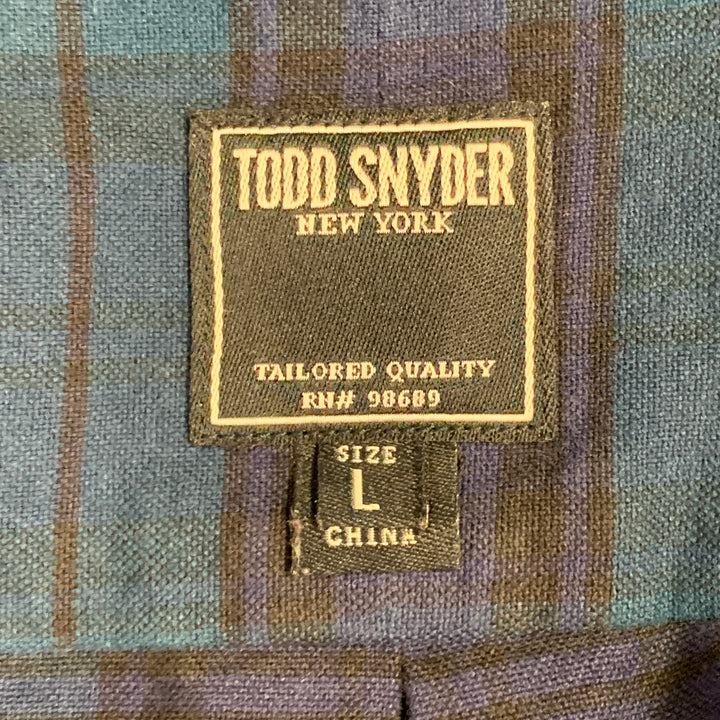 TODD SNYDER Size L Navy Teal Plaid Cotton One Pocket Long Sleeve Shirt