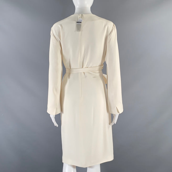 PARTOW Size 10 Cream Silk Long Sleeve Dress